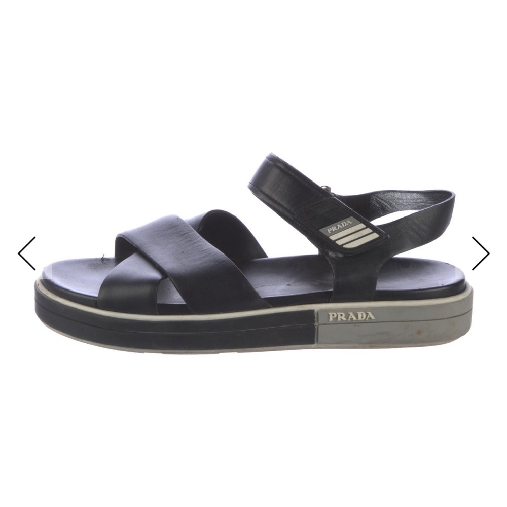 Prada Black Leather Strap Sandals